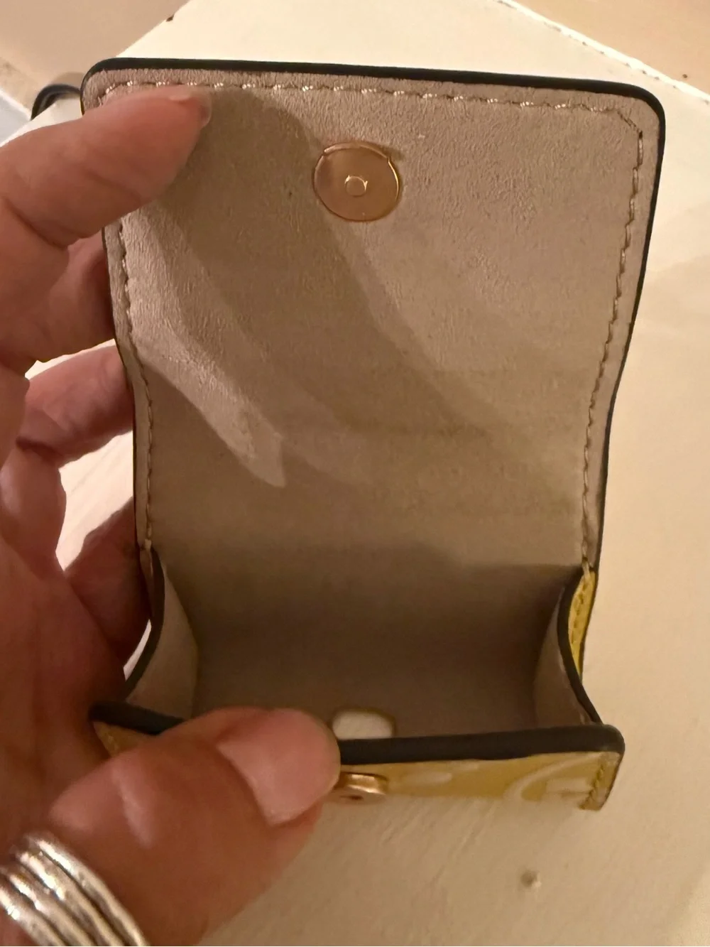 Tory Burch T Monogram Embossed Leather AirPods Pro Case Golden Sunset Yellow EUC
